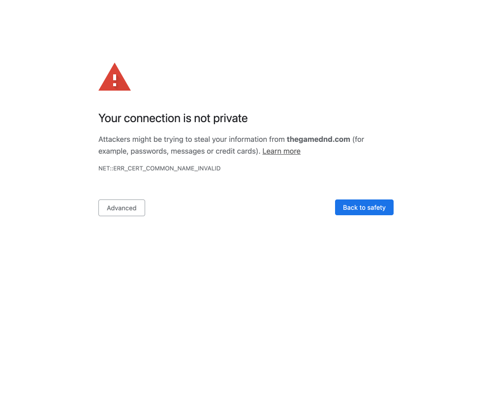 Your connection is not private: cert common name invalid