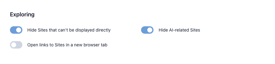 Preview of the new exploring option in the account settings
